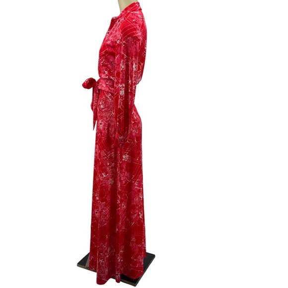 Vintage Anne Fogarty Collectors Maxi Dress Jacket Red Hawaiian Floral Size 8 - Picture 4 of 9